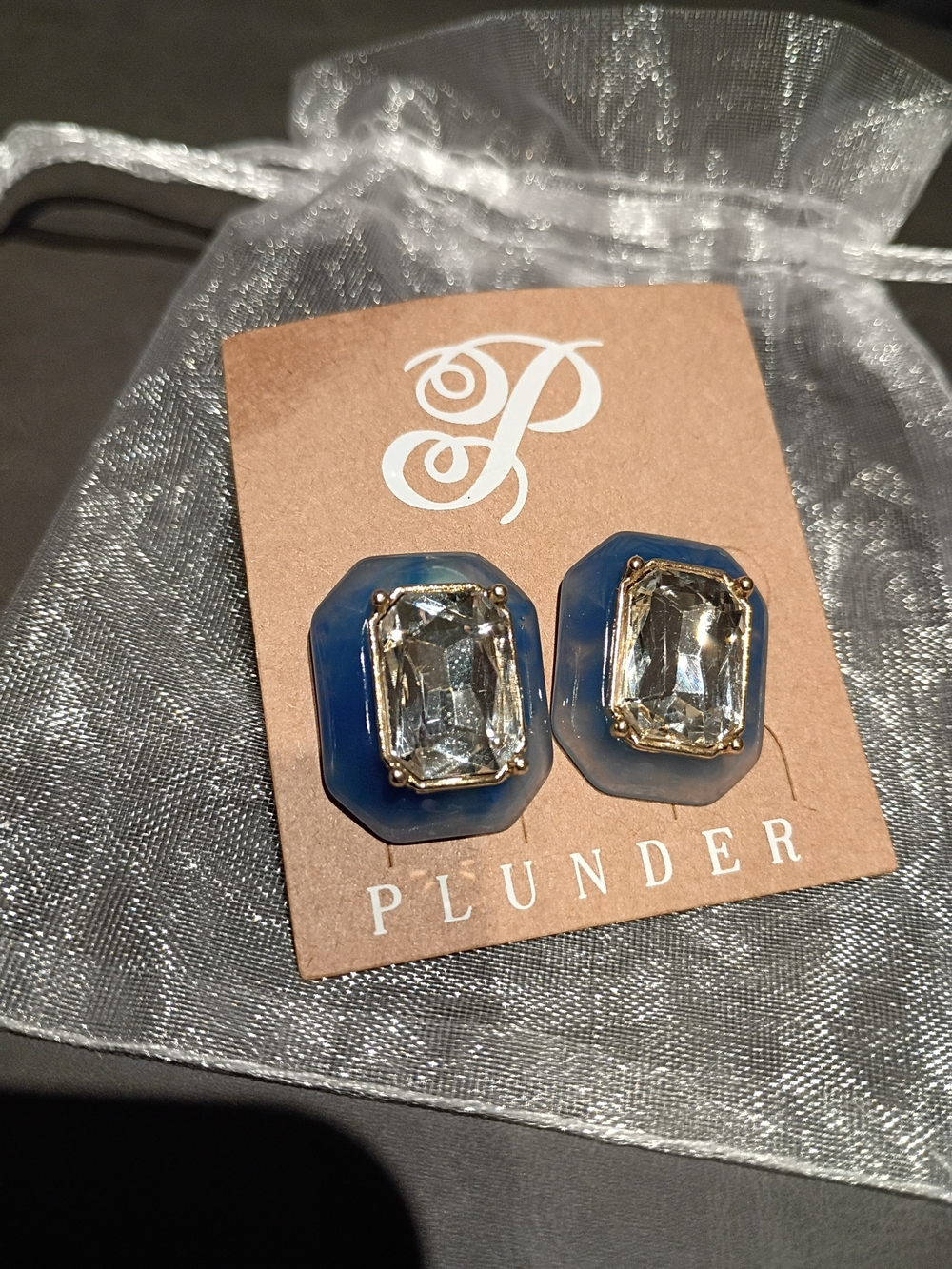 Plunder Blue Resin Studs with Clear Crystal Accents